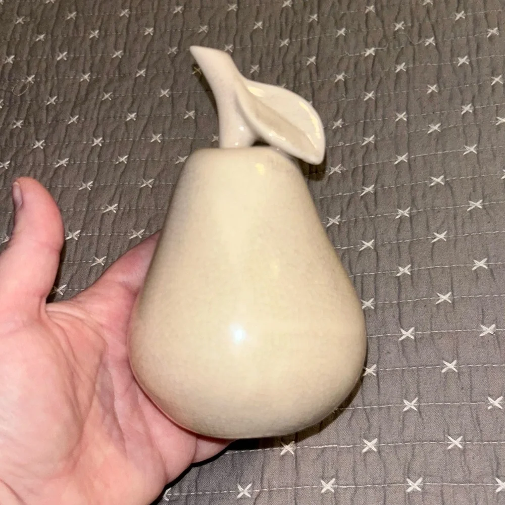 (Bundle 3 for $15) Crackled Ceramic Pear Figurine Cream 6 x 4in